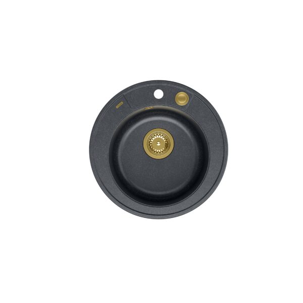 MORGAN 210 GraniteQ Black Diamond Spüle mit Siphon Push To Open goldfarben rund 1 Becken b/o + Auffangbehälter 3 Stk