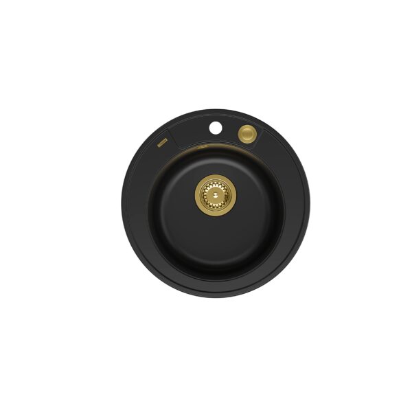 MORGAN 210 GraniteQ Раковина из чистого карбона с сифоном Push To Open золотого цвета круглая 1-чаша б/н + крючки 3 шт.