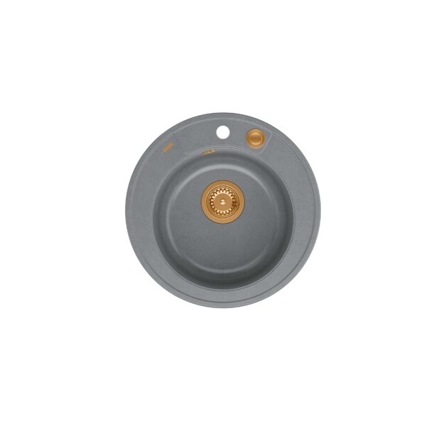 MORGAN 210 Évier en pierre argentée GraniteQ avec siphon Push To Open couleur cuivre rond 1 bac b/o