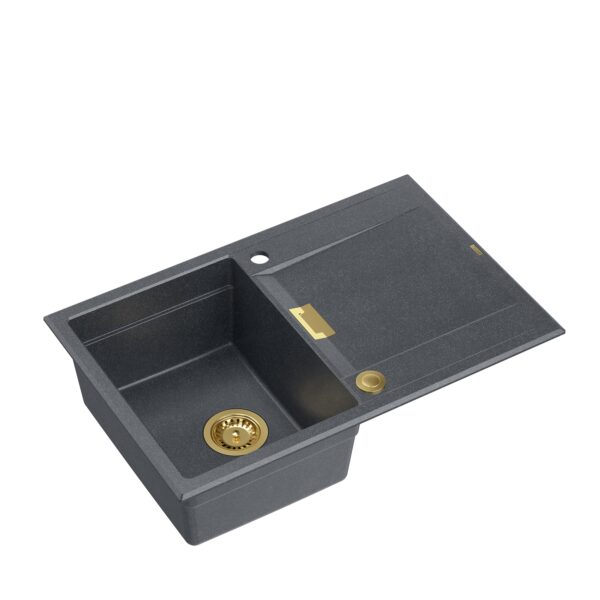 OWEN 111 1-bowl recessed sink + Push-2-Open siphon in PVD gold