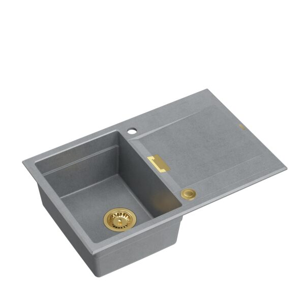 OWEN 111 1-bowl recessed sink + Push-2-Open siphon in PVD gold