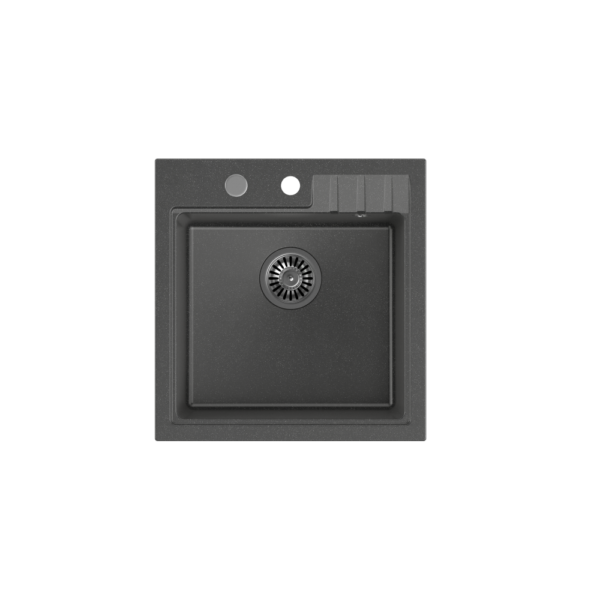 PETER 110 GraniteQ schwarz gepunktetes Granitspülbecken (schwarz) 1 Becken ohne (50x52x20) mit Siphon und Stopfen