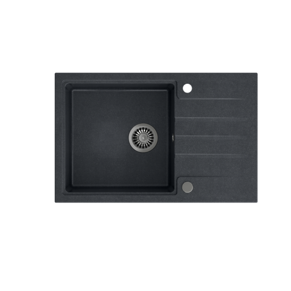 PETER 111 Évier en granit pointillé noir GraniteQ (noir) 1 bac sans (78x50x20) avec siphon et bonde