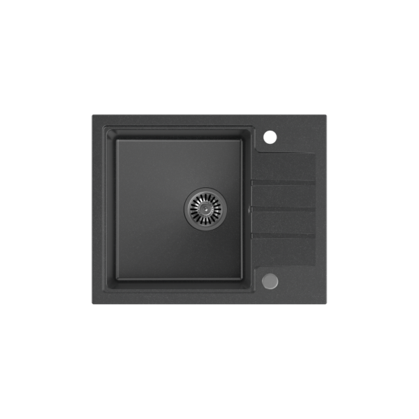 PETER 116 GraniteQ zlewozmywak granitowy black dotted (czarny) 1-komorowy z/o (62x50x20) z syfonem save space i zaślepką