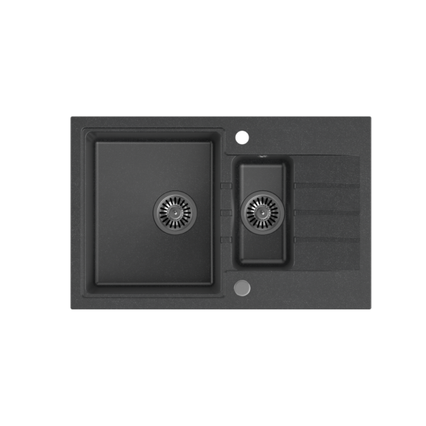 PETER 156 GraniteQ zlewozmywak granitowy black dotted (czarny) 1,5-komorowy z/o (78x50x20) z syfonem i zaślepką
