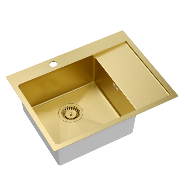 Lavello RUSSEL 116 SteelQ PVD R10 oro con sifone colore oro 1 vasca senza